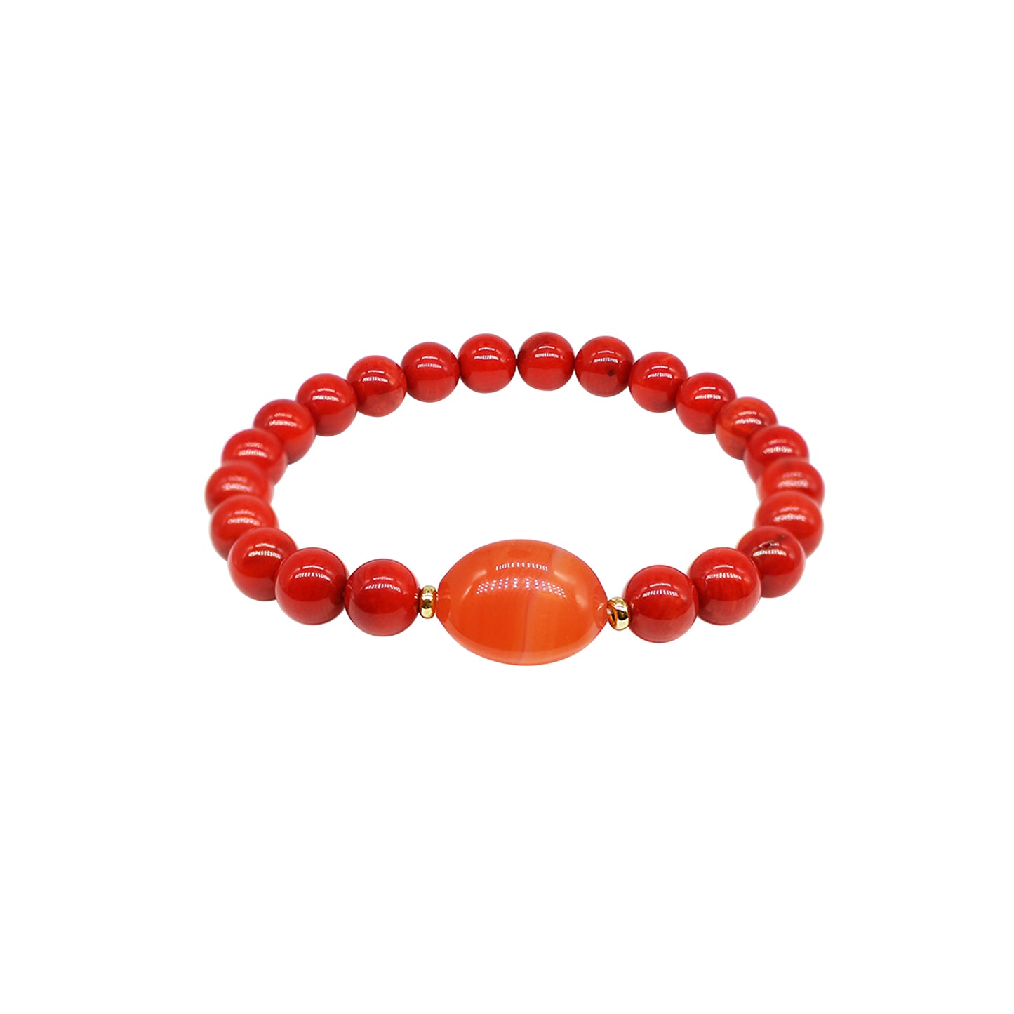 Y2K 14k Red Coral Carnelian Stretch Bracelet 7.5"