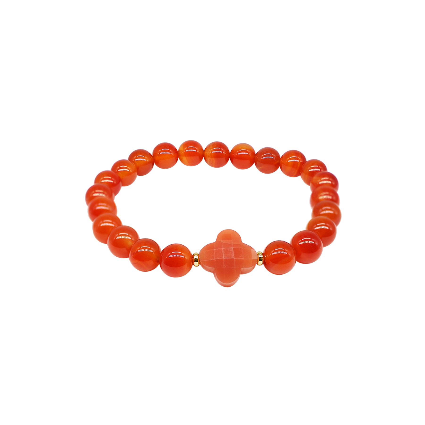14k Carnelian Moonstone Four Leaf Clover Stretch Bracelet 7.5"