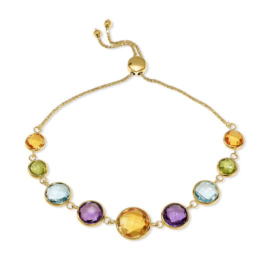 14k Multi Gemstone Graduated Coin Link Bolo Bracelet