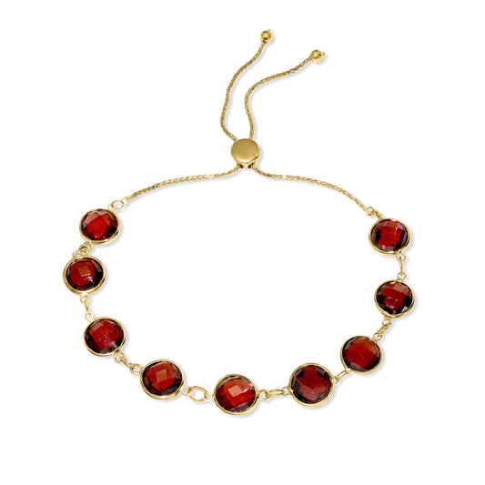 14k Garnet Round Bezel Link Bolo Bracelet