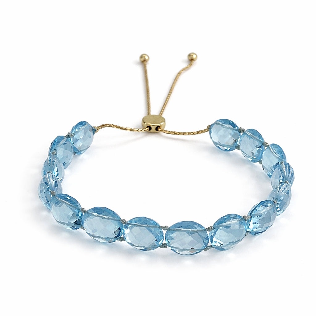 14k Blue Topaz Coin Bolo Bracelet