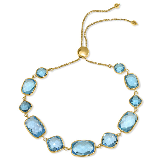 14k Swiss Blue Topaz Multi Shape Bolo Bracelet