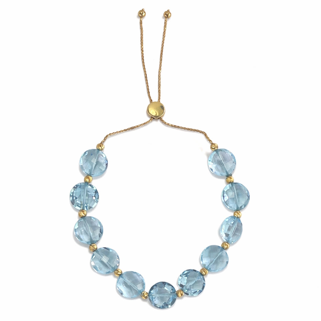 14k Blue Topaz Coin Fancy Gold Ball Bolo Bracelet