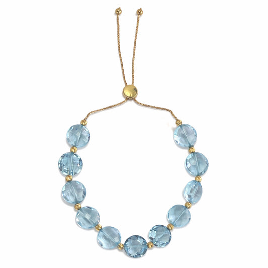 14k Blue Topaz Coin Fancy Gold Ball Bolo Bracelet