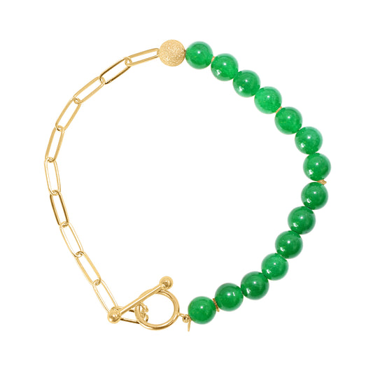 14k Jade Paperclip Chain Toggle Bracelet 7.5"