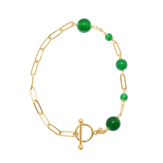 14k Green Jade Paperclip Chain Toggle Bracelet 7.5"