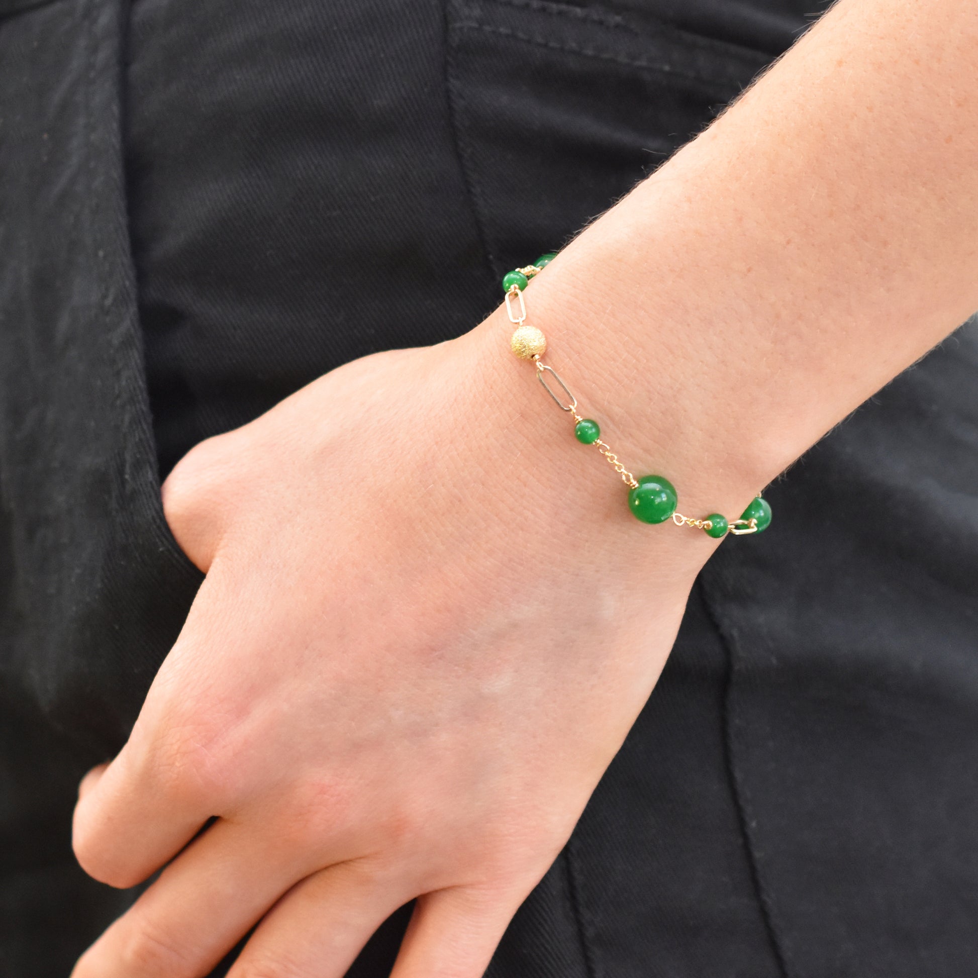 14k Green Jade Fancy Link Bracelet 7.5"