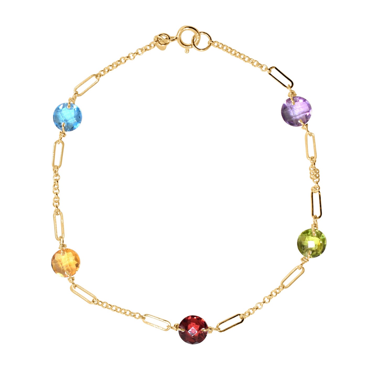 14k Multi Gemstone Fancy Station Bracelet 7.5"