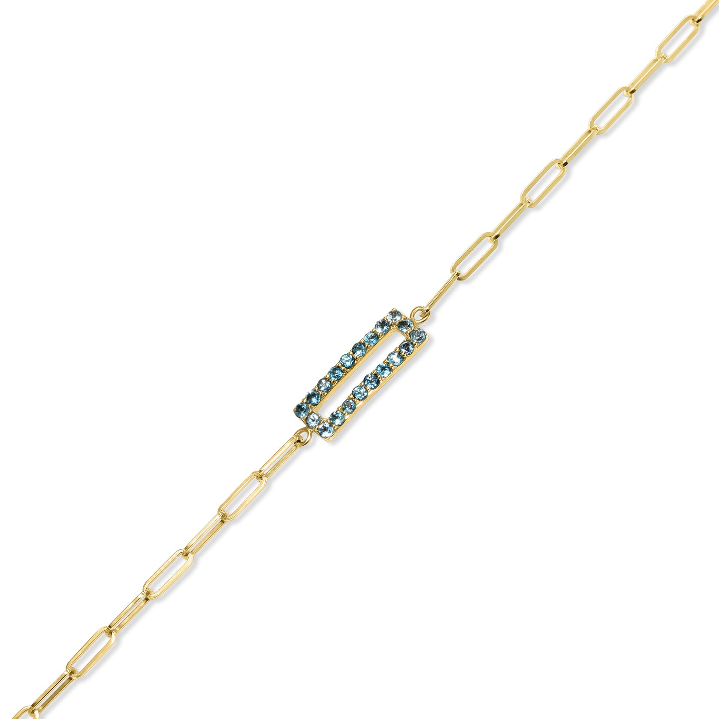 14k London Blue Topaz Open Rectangle Paperclip Chain Bracelet