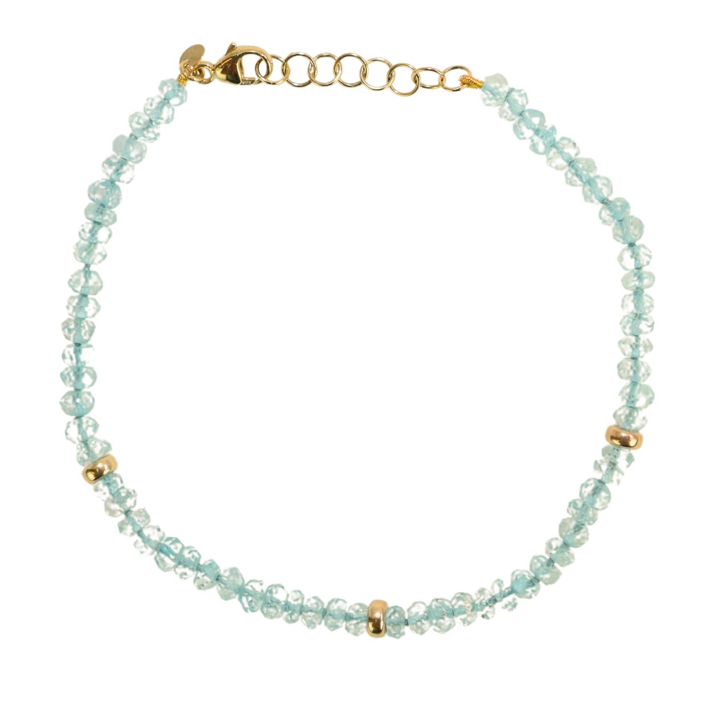 14k Gemstone Gold Roundel Adjustable Bracelet 7" Aquamarine