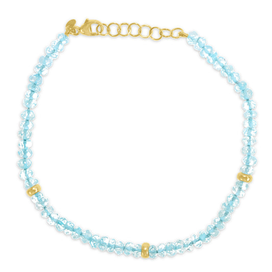 14k Gemstone Gold Roundel Adjustable Bracelet 7" Sky Blue Topaz
