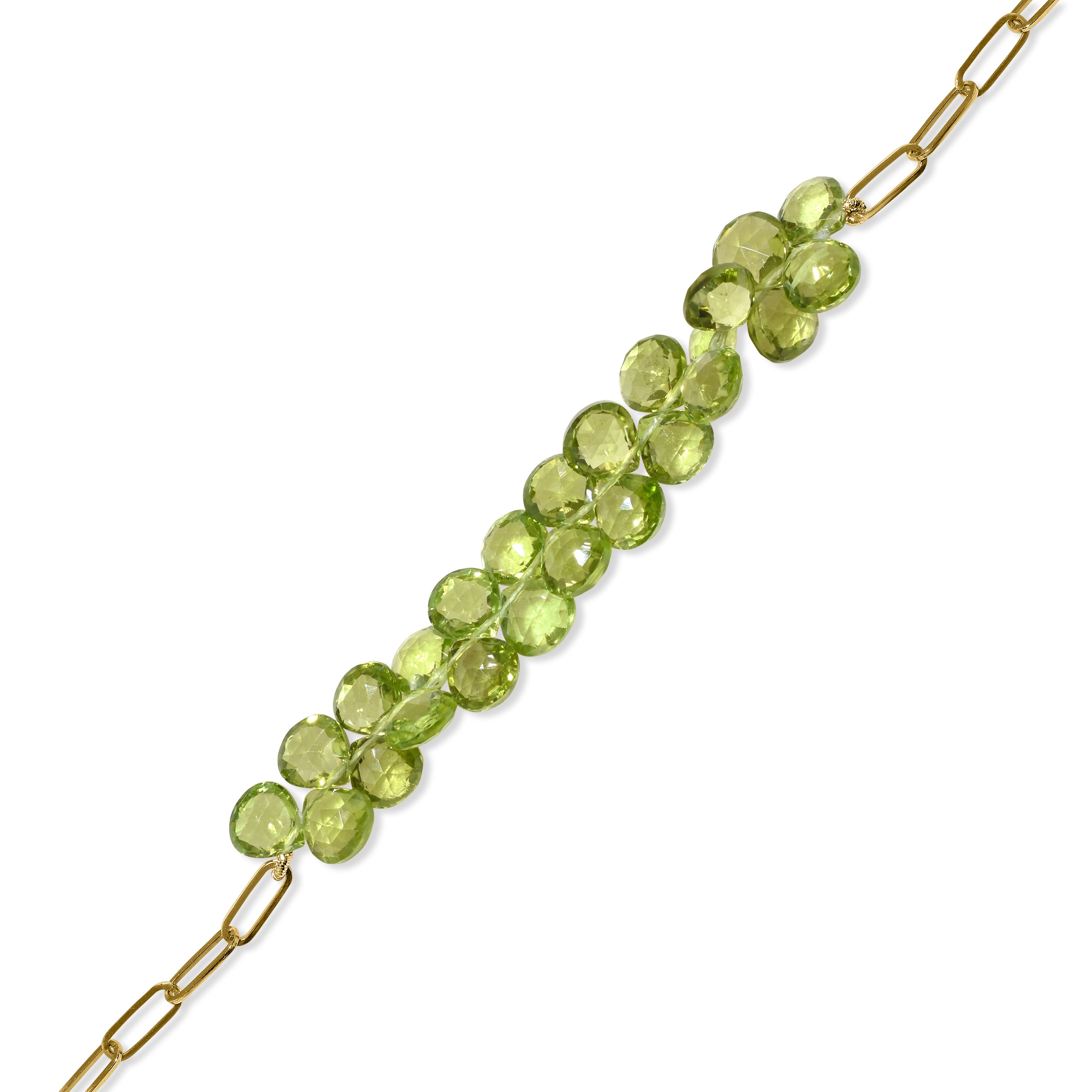 14k Peridot Cluster Paperclip Adjustable Bracelet