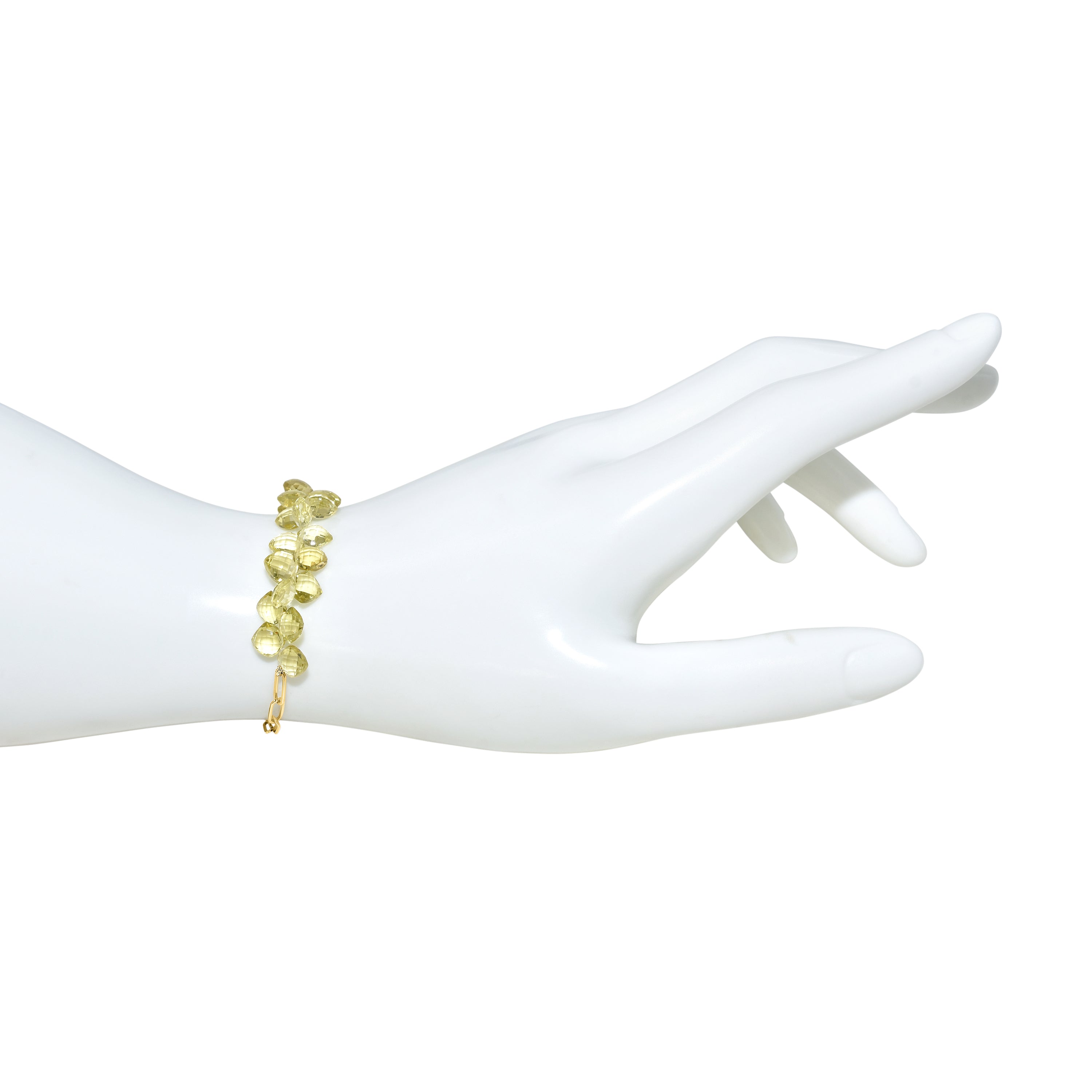 14k Lemon Quartz Cluster Paperclip Adjustable Bracelet