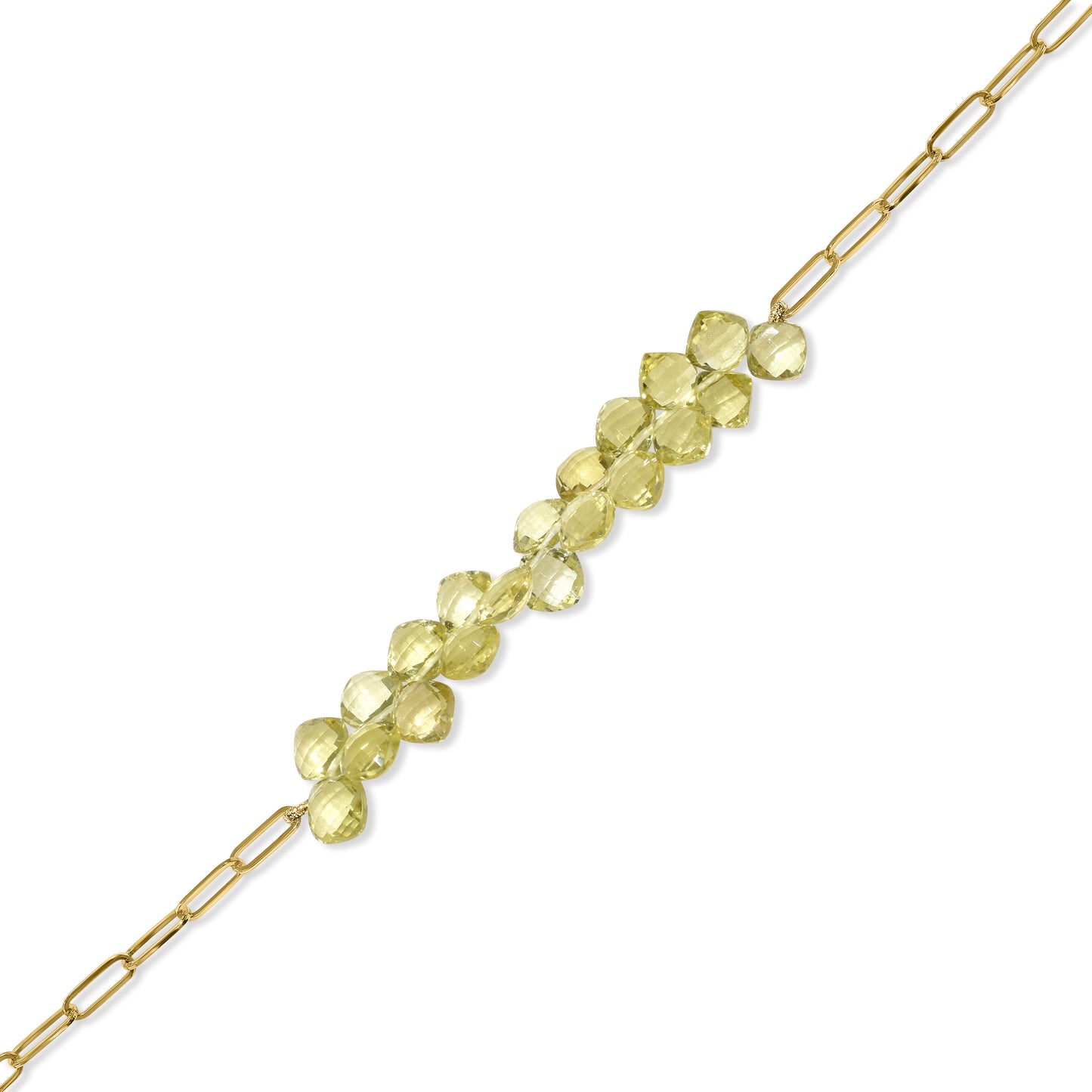 14k Lemon Quartz Cluster Paperclip Adjustable Bracelet