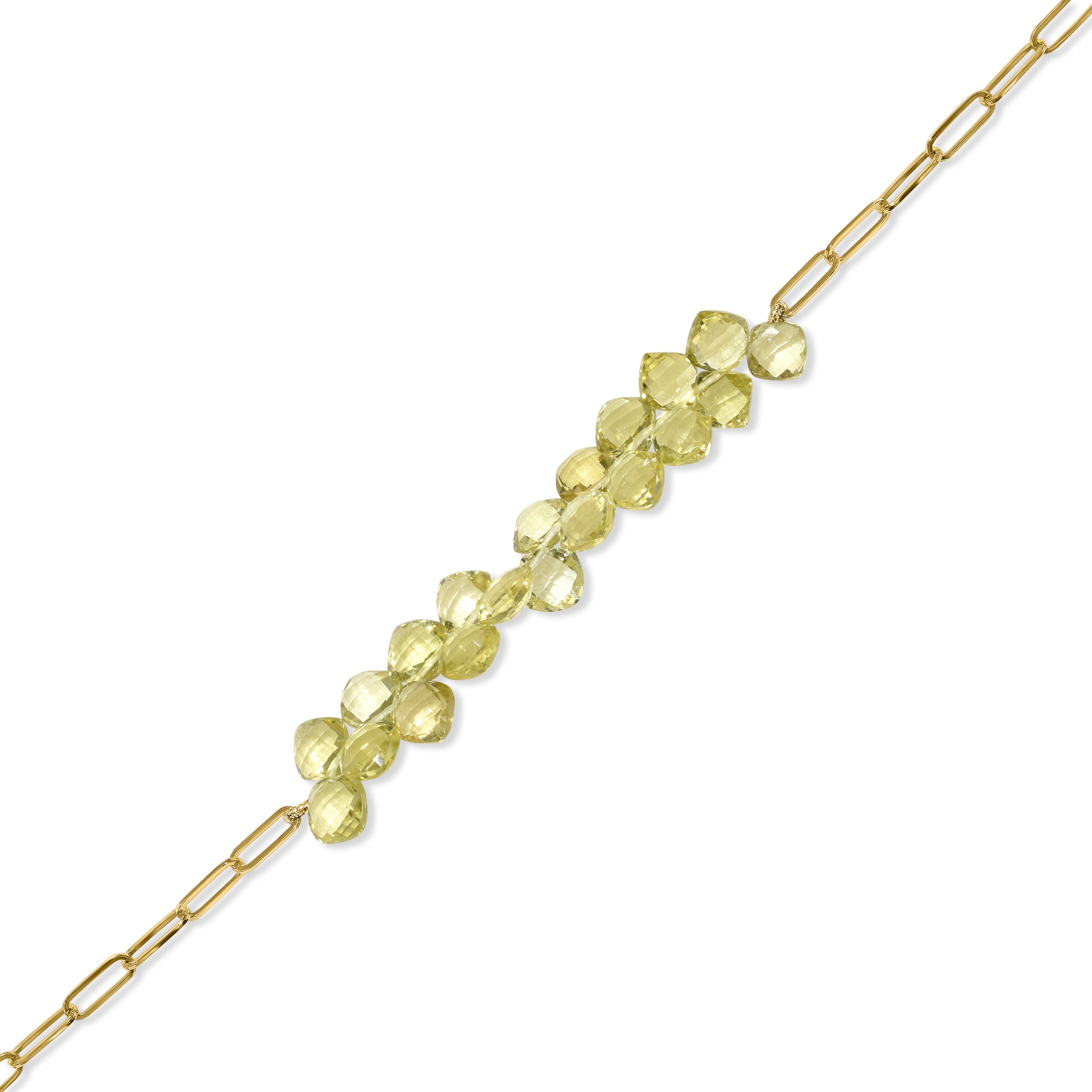 14k Lemon Quartz Cluster Paperclip Adjustable Bracelet