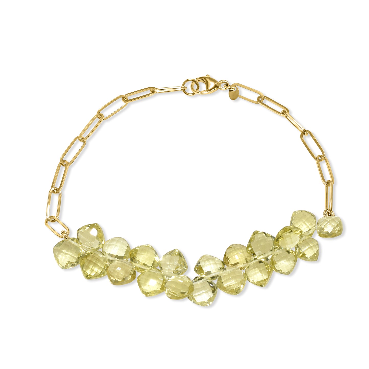 14k Lemon Quartz Cluster Paperclip Adjustable Bracelet