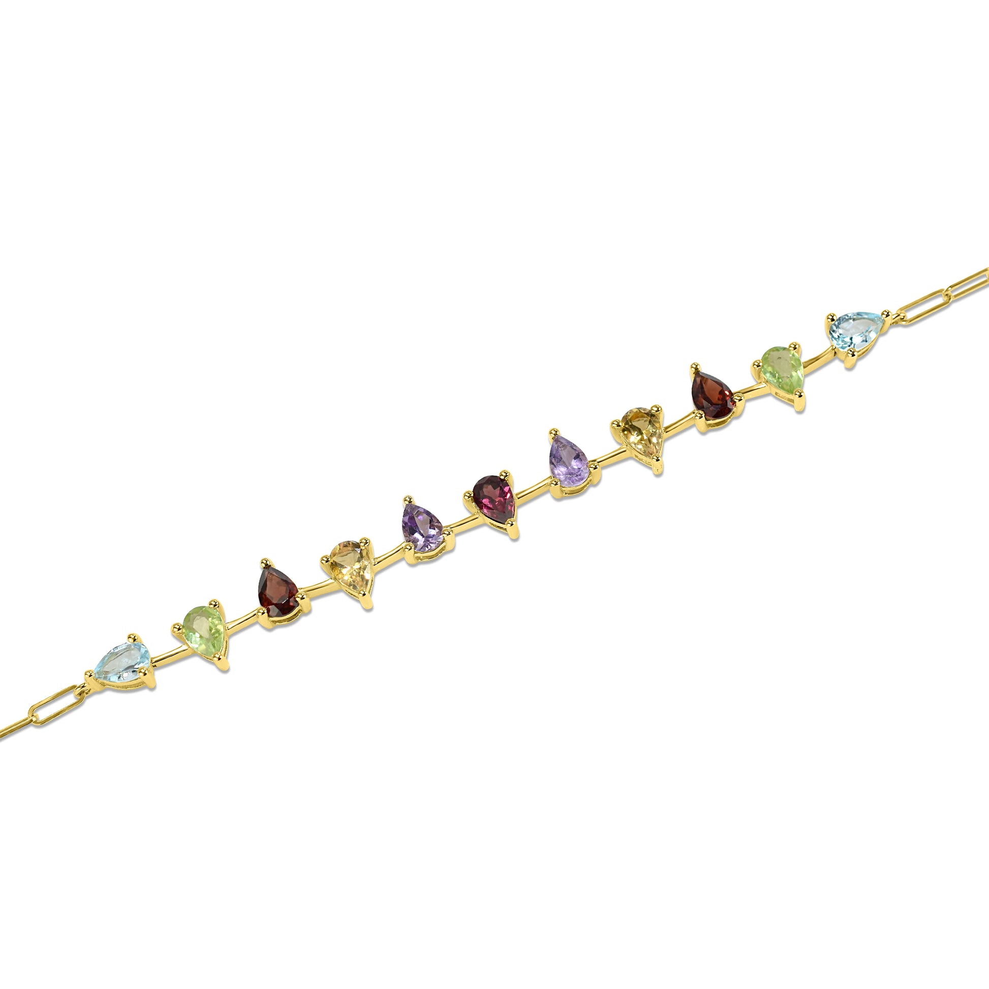 14k Multi-Gemstone Paperclip Bracelet 7.5"