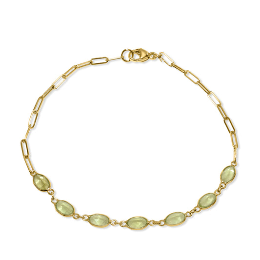 14k Peridot Paperclip Chain Bracelet