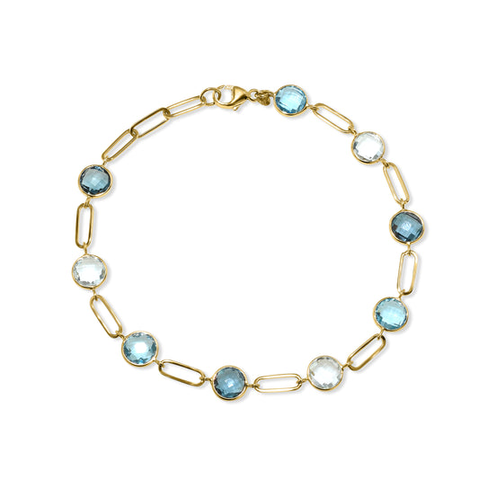 14k Tonal Blue Topaz Paperclip Bracelet