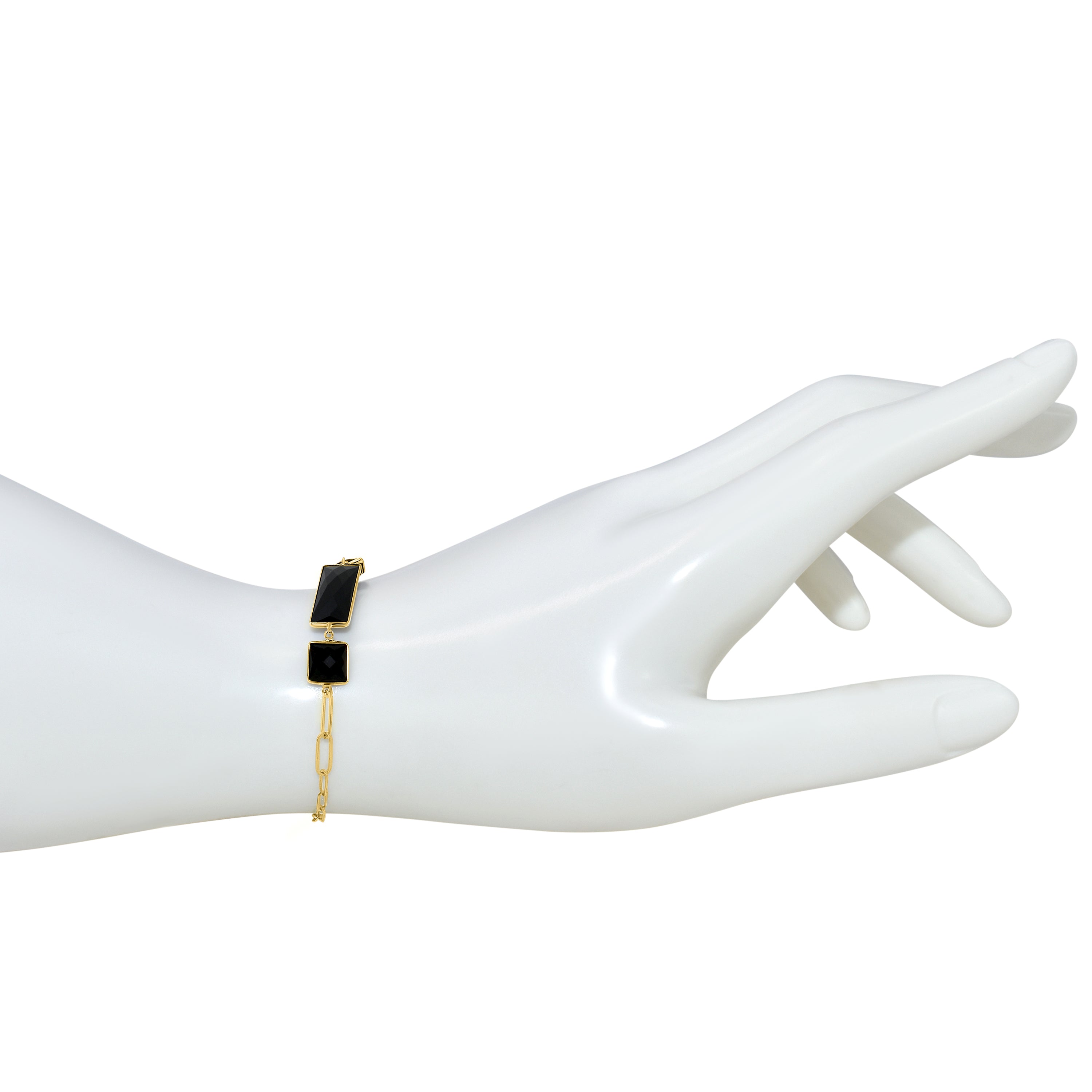 14k Onyx Square & Bezel Paperclip Bracelet