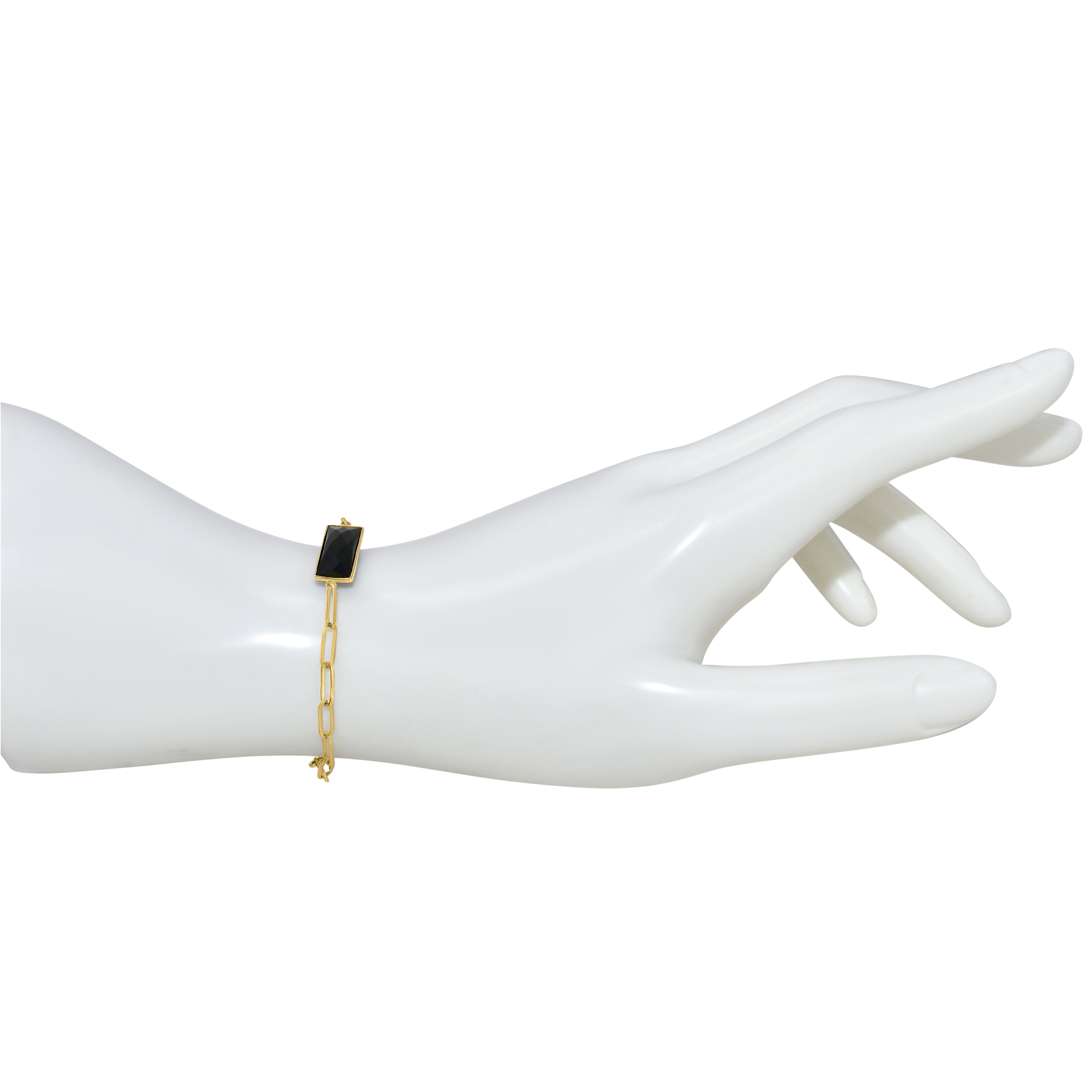 14k Black Onyx Rectangle Bar Paperclip Bracelet