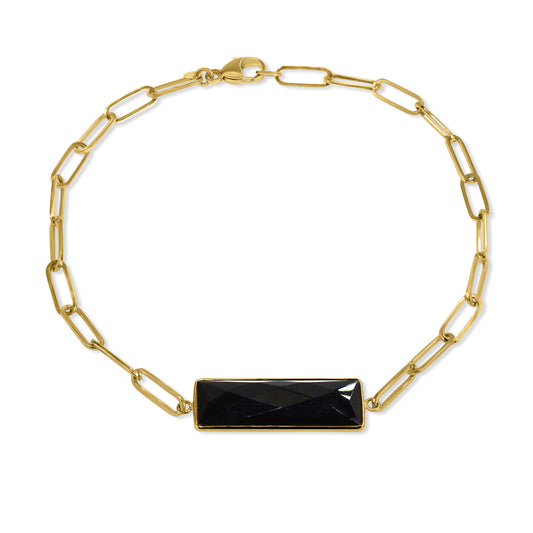 14k Black Onyx Rectangle Bar Paperclip Bracelet