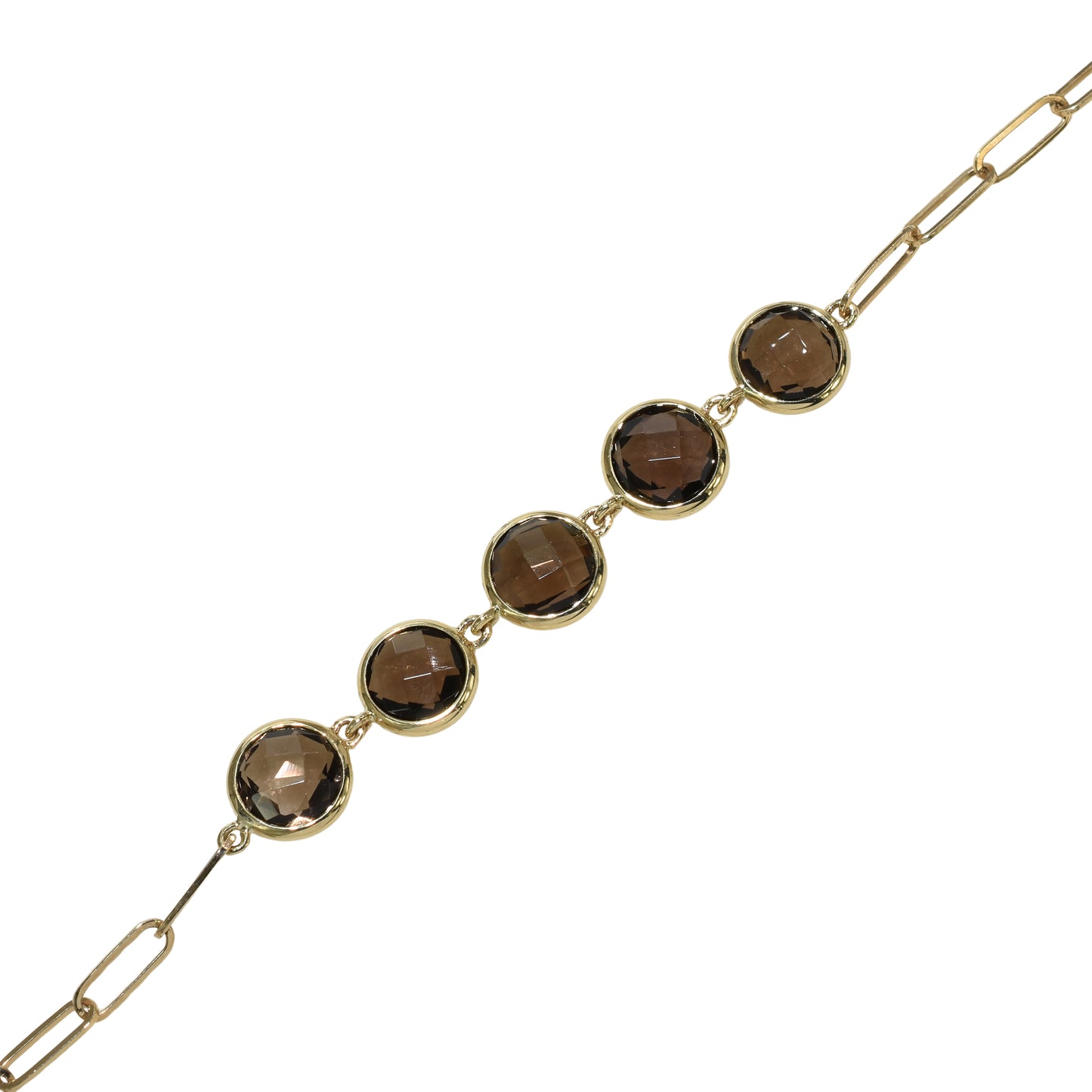 14k Smoky Quartz Round Bezel Paperclip Bracelet