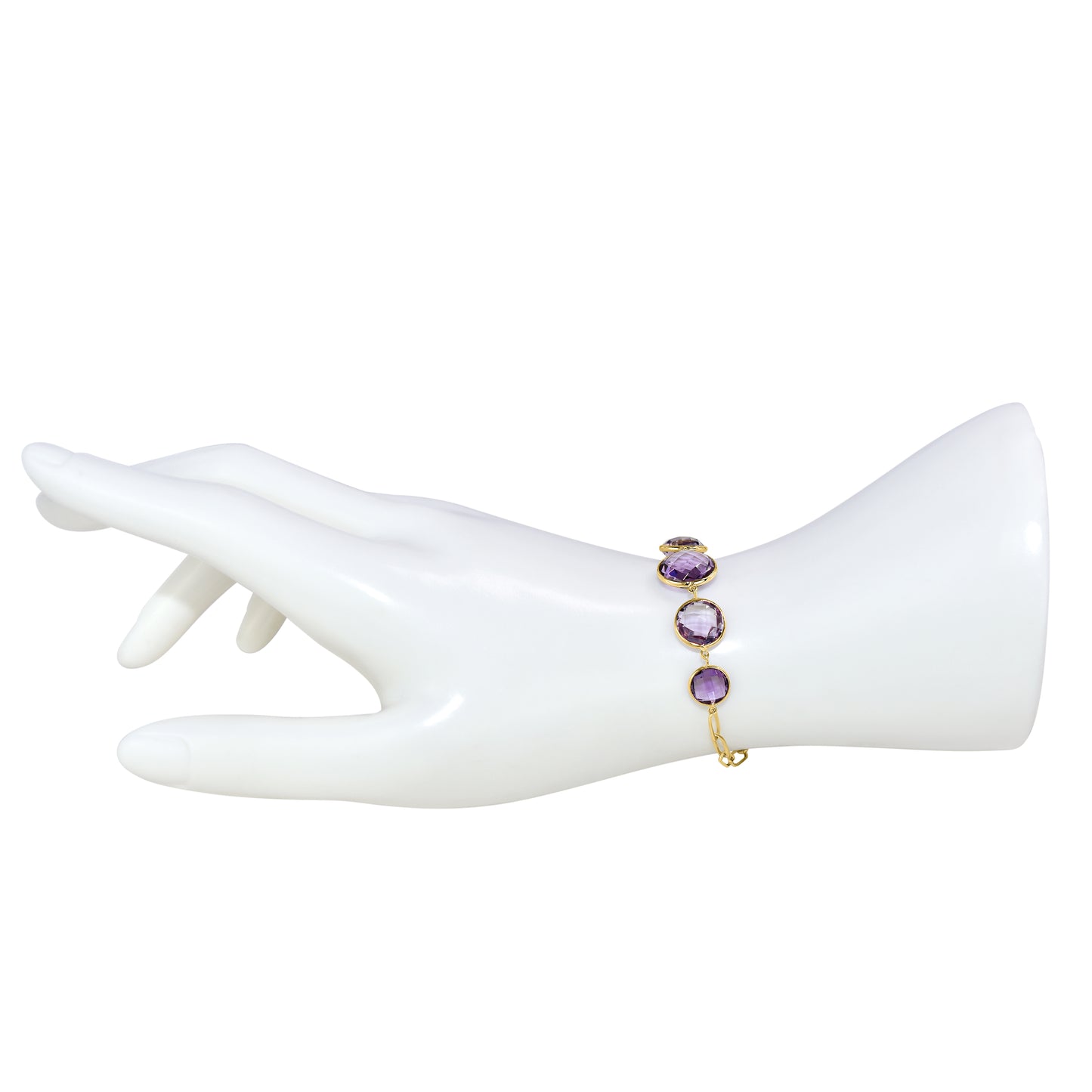 14k Amethyst Graduated 5 Round Bezel Paperclip Bracelet