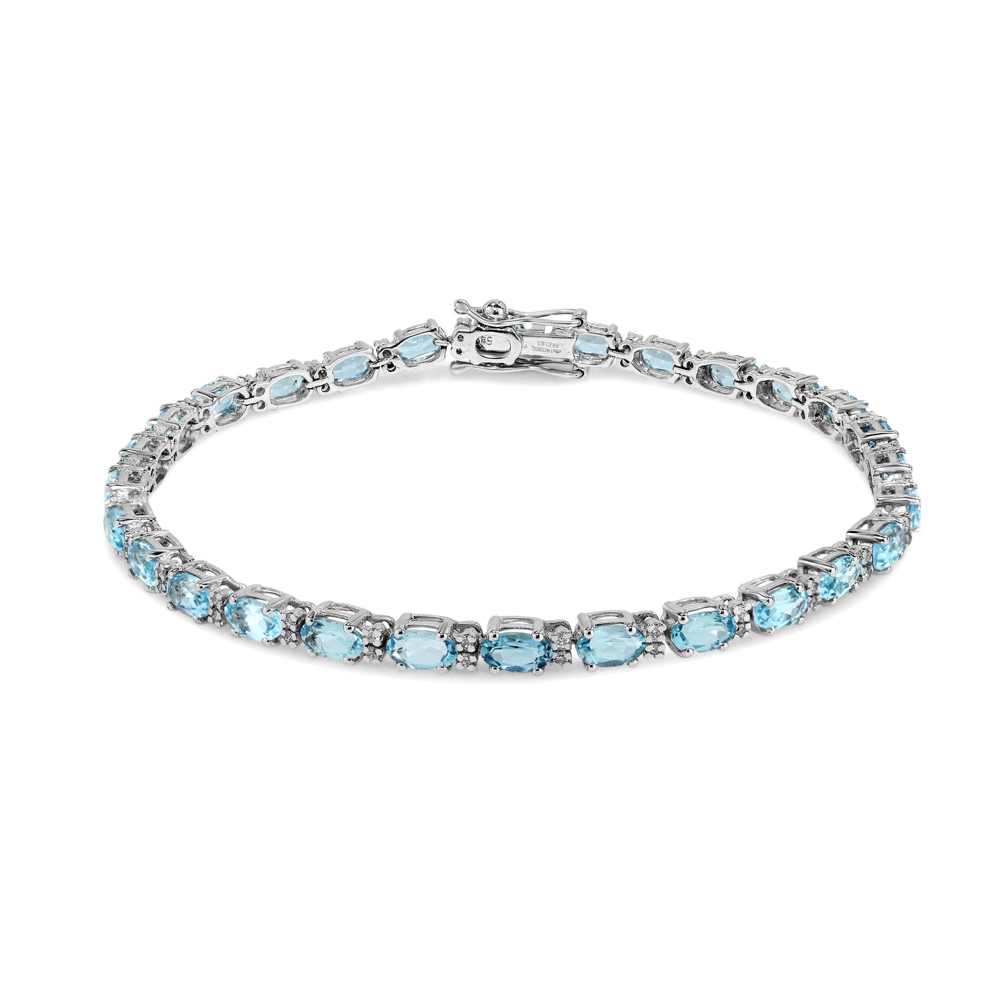 14k White Gold Blue Topaz Diamond Tennis Bracelet