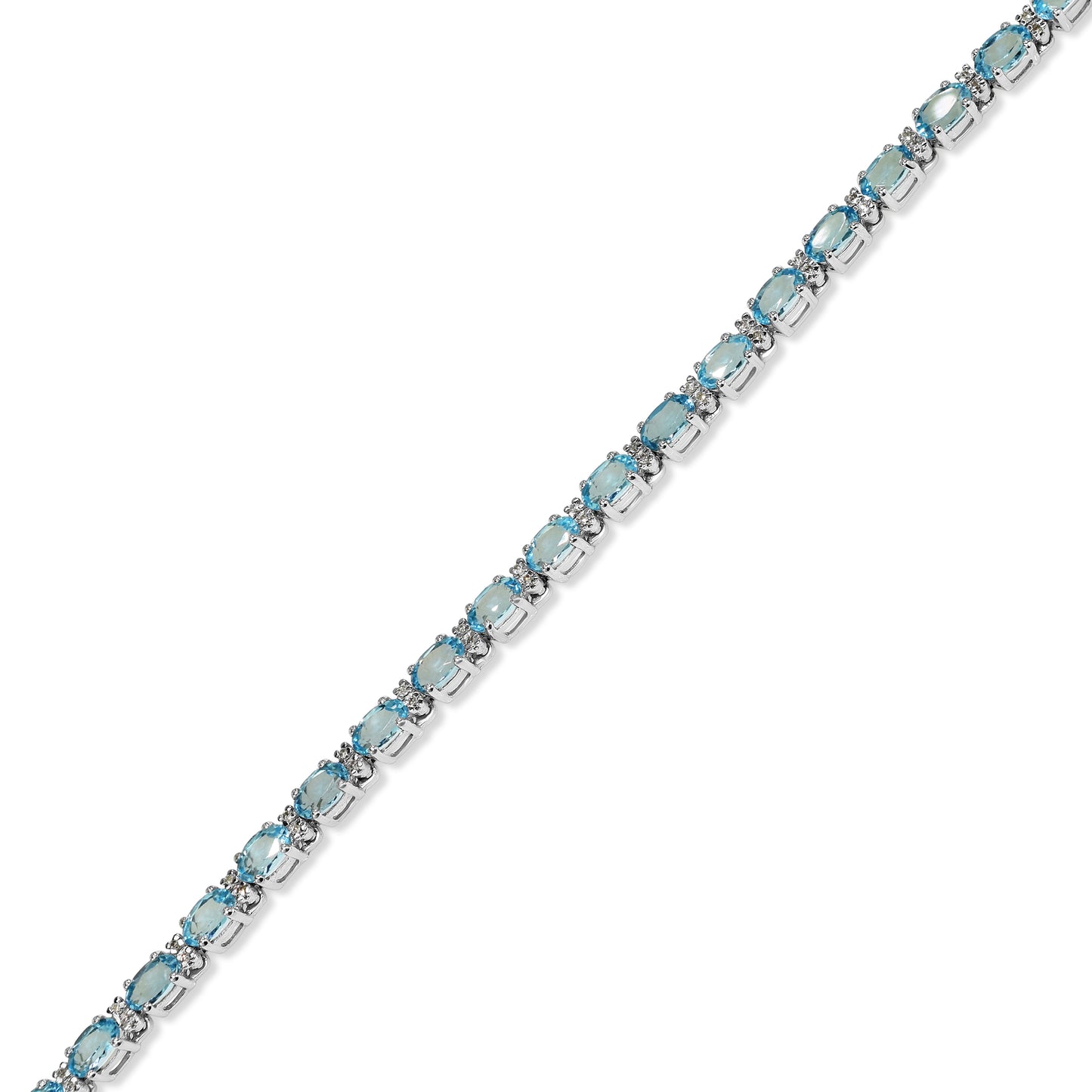 14k White Gold Blue Topaz Diamond Tennis Bracelet