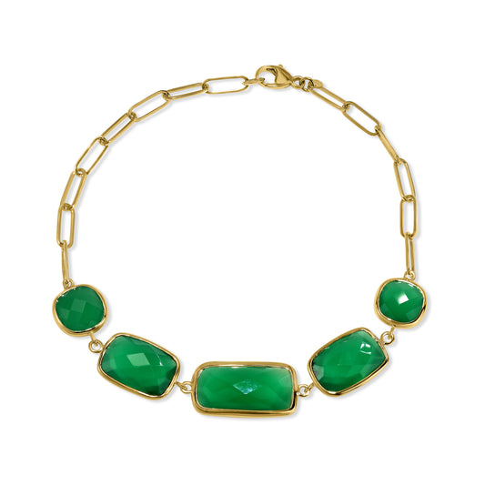 14k Green Onyx Mixed Shape 5 Bezel Bracelet