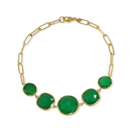 14K Green Onyx Mix Shape 5 Bezel Bracelet