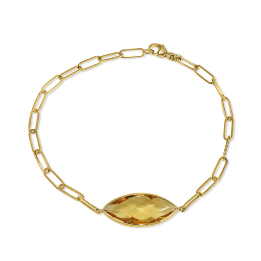14K Yellow Gold Marquise Citrine Paperclip Bracelet