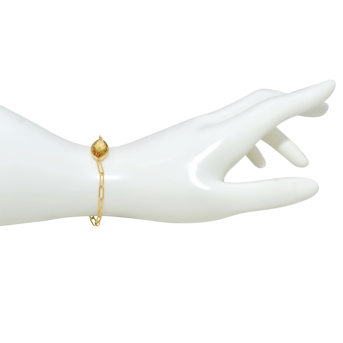 14k Yellow Gold Marquise Gemstone Paperclip Bracelet