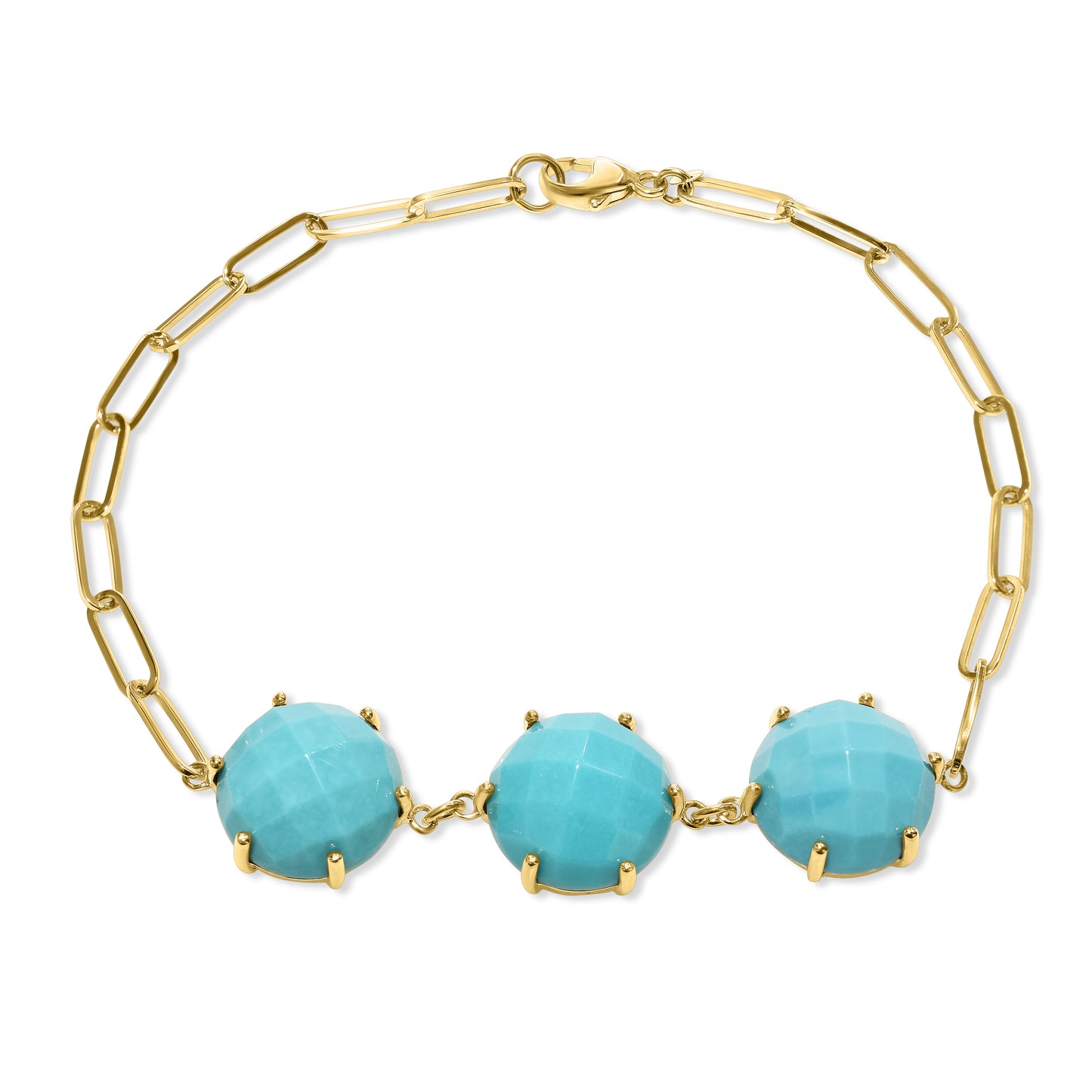 14k Turquoise 3 Cab Paperclip Chain Bracelet