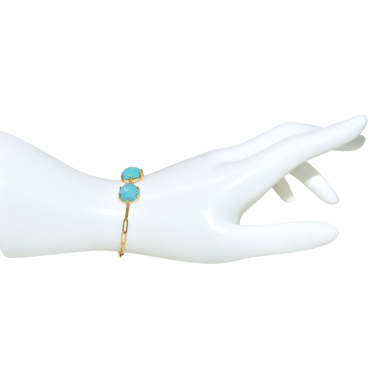 14k Turquoise 3 Cab Paperclip Chain Bracelet