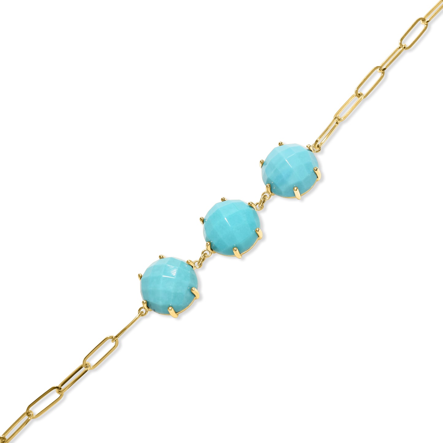 14k Turquoise 3 Cab Paperclip Chain Bracelet