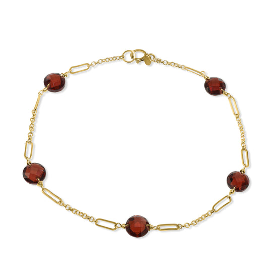 14k Garnet 5 Fancy Station Bracelet