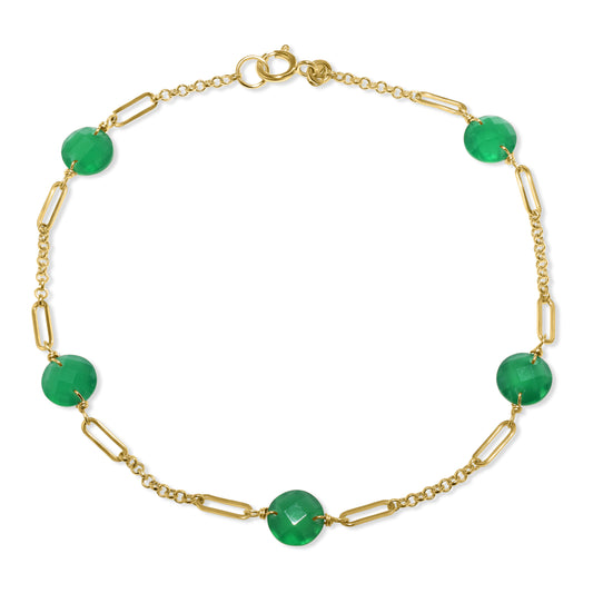 14k Green Onyx 5 Fancy Station Bracelet