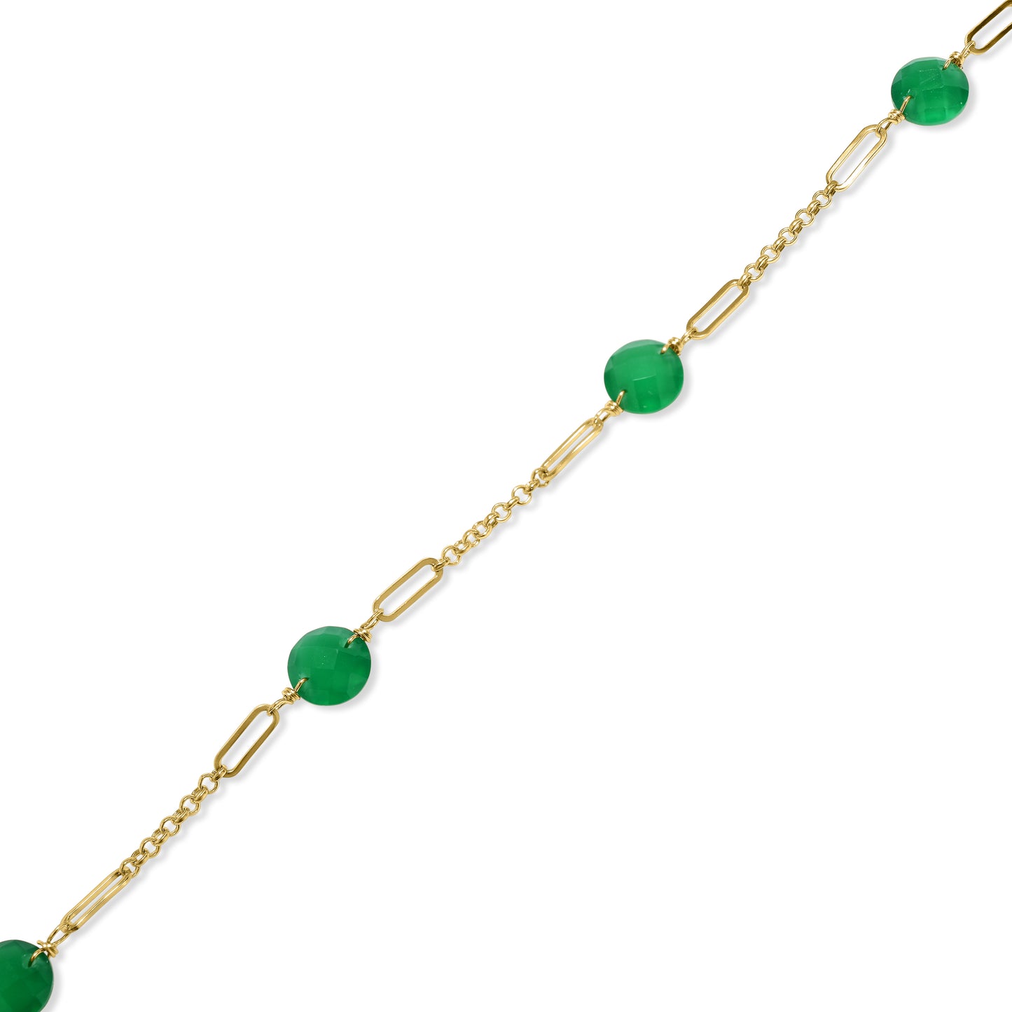 14k Green Onyx 5 Fancy Station Bracelet