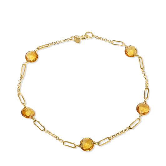 14k Citrine 5 Fancy Station Bracelet