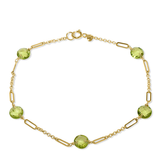 14k Peridot 5 Fancy Station Bracelet