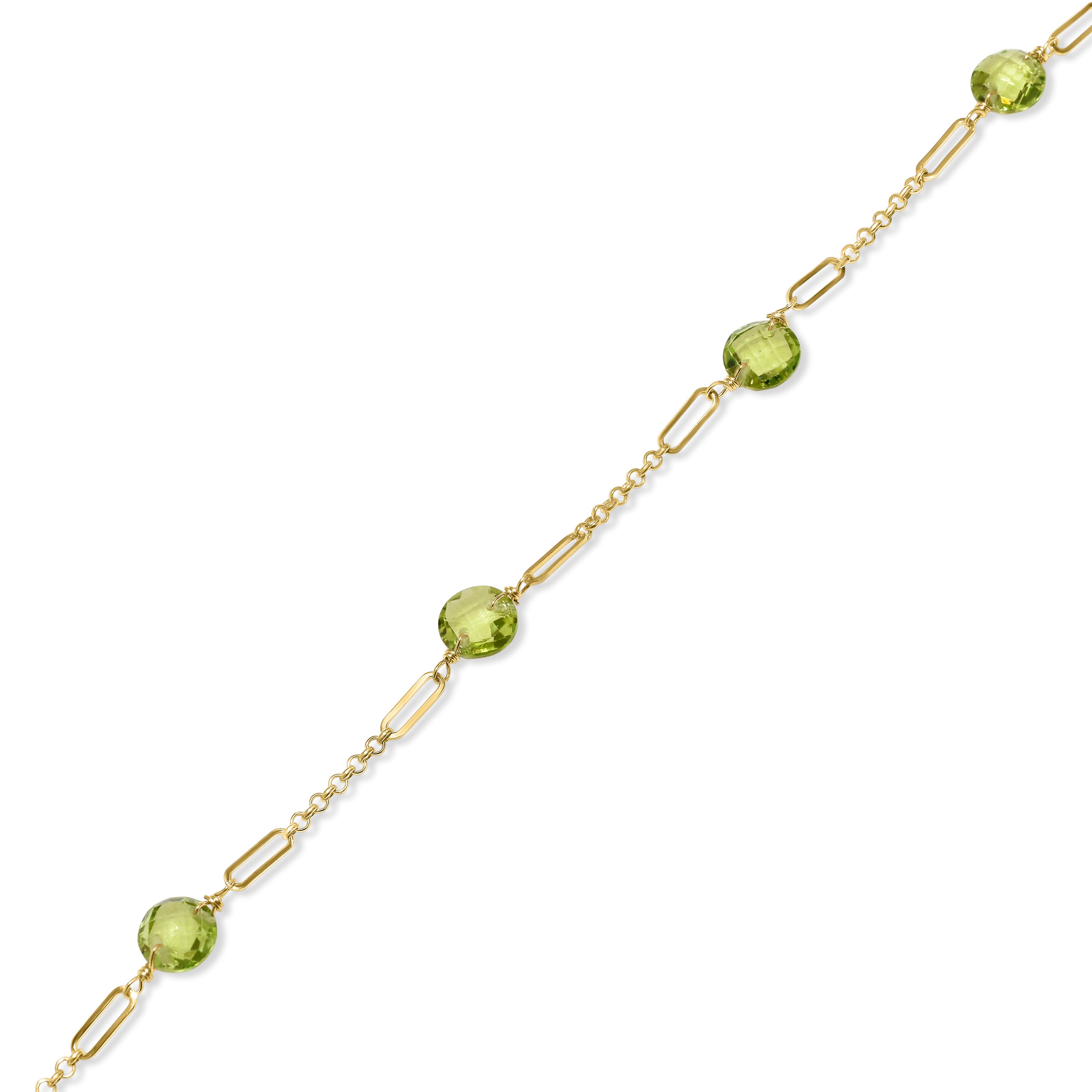 14k Peridot 5 Fancy Station Bracelet