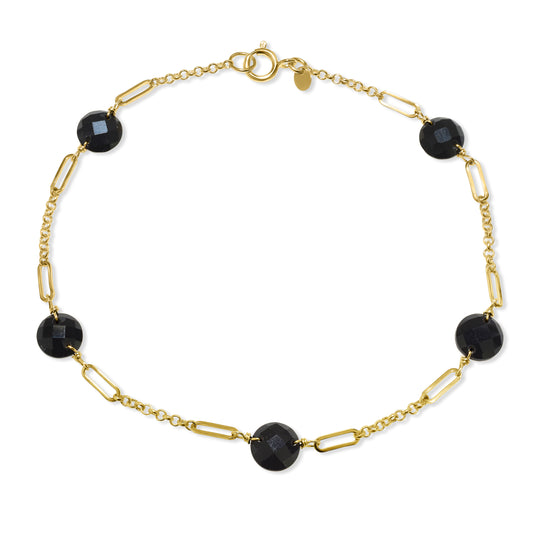 14k Black Onyx Fancy Station Bracelet