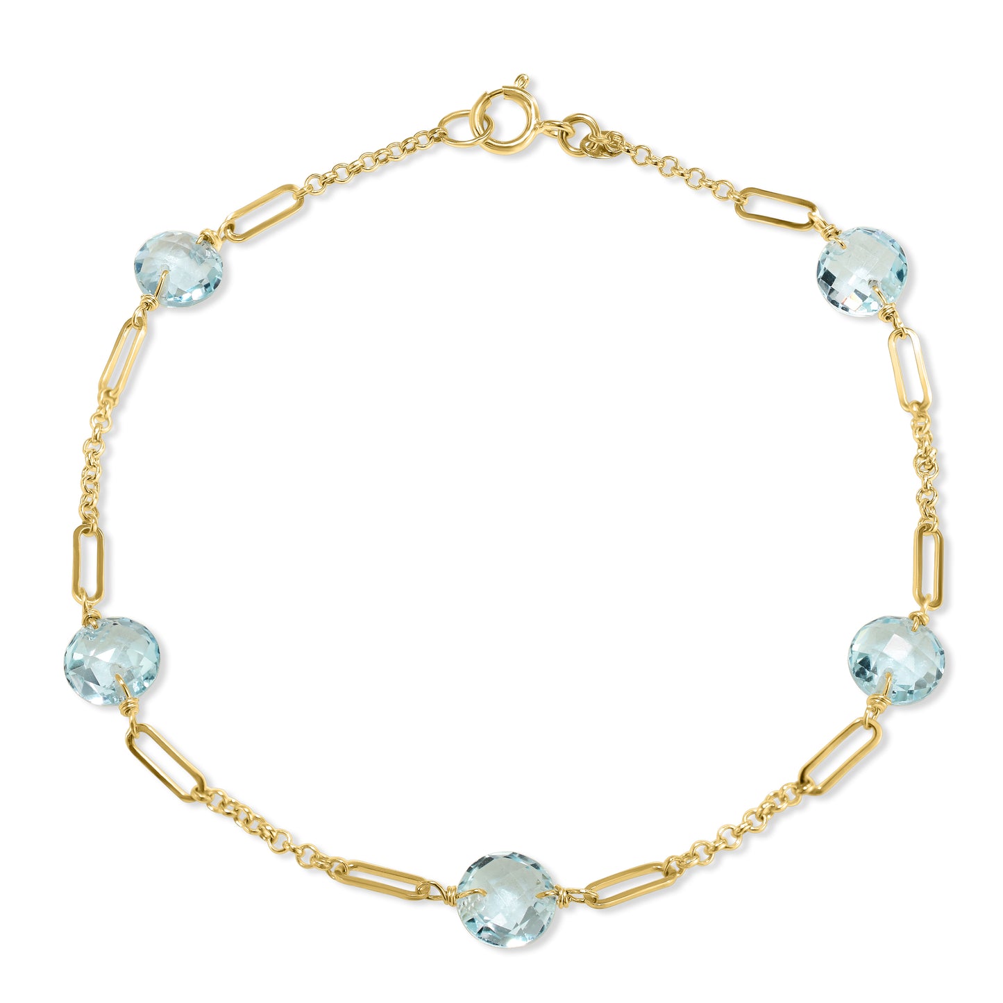 14k Blue Topaz 5 Fancy Station Bracelet