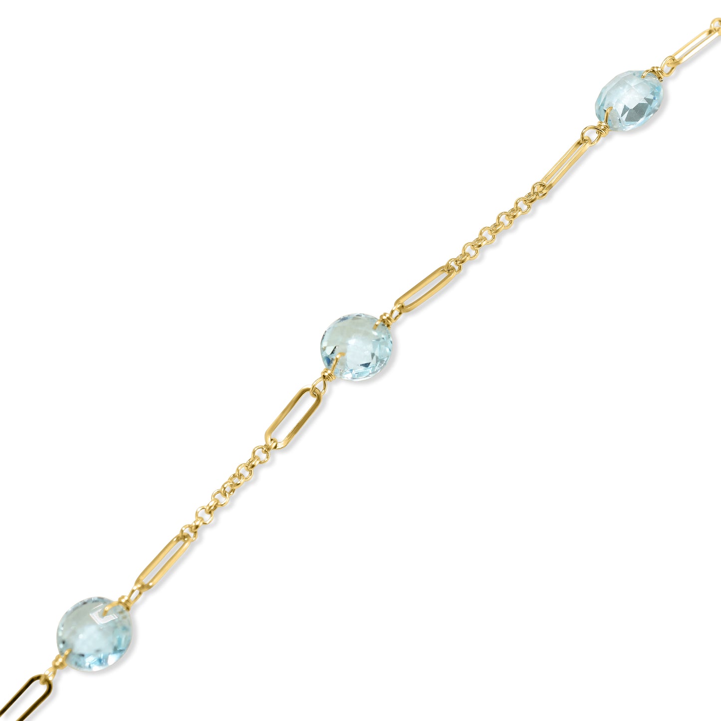 14k Blue Topaz 5 Fancy Station Bracelet