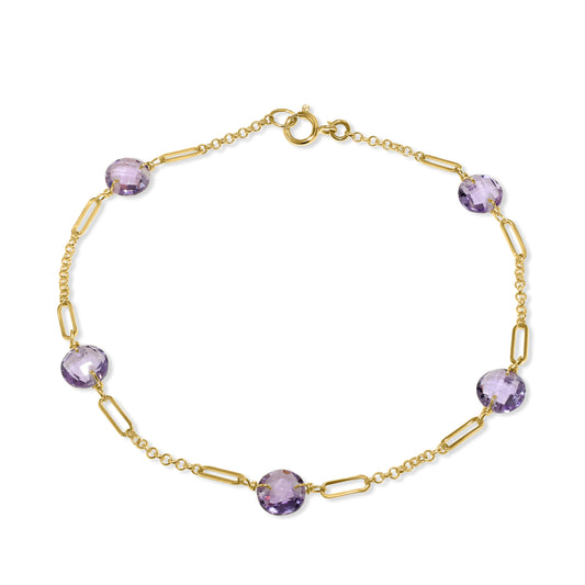 14k Amethyst 5 Fancy Station Bracelet