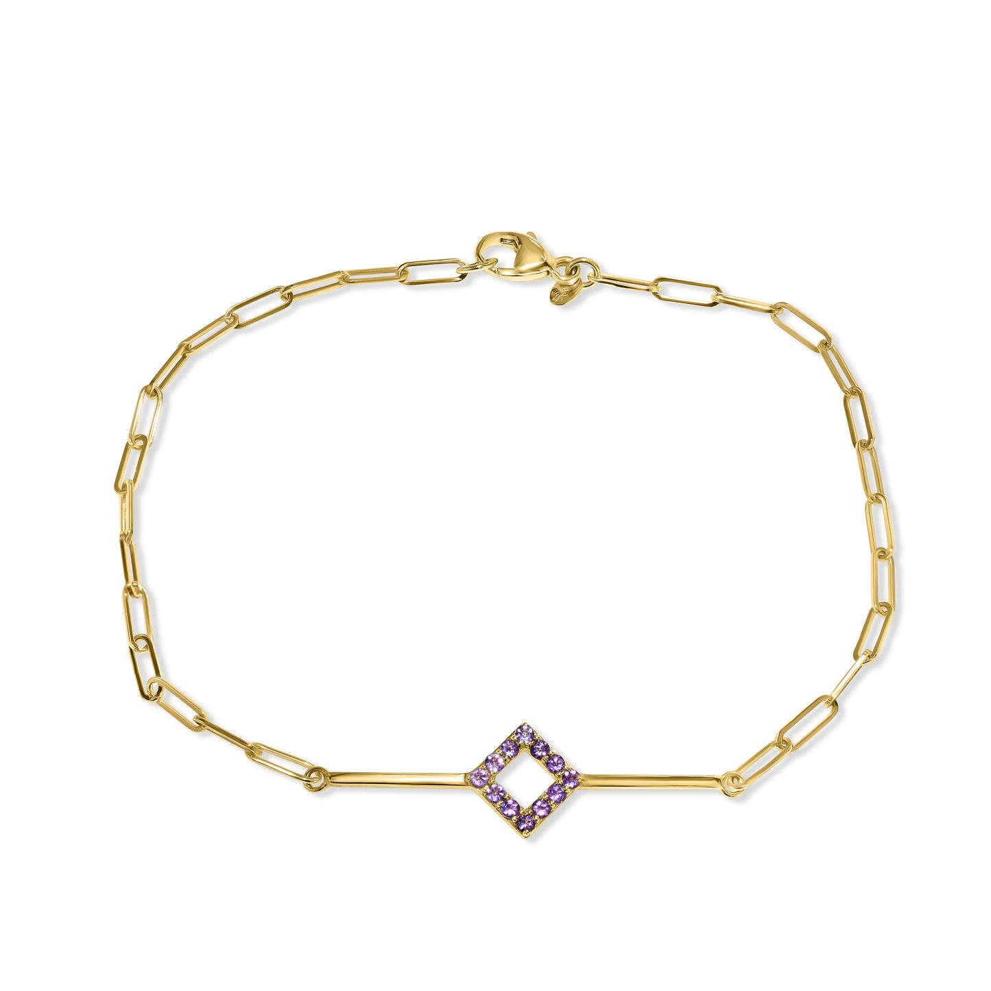 14k Amethyst Bar Paperclip Bracelet