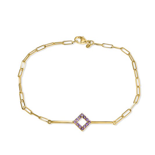 14k Amethyst Bar Paperclip Bracelet