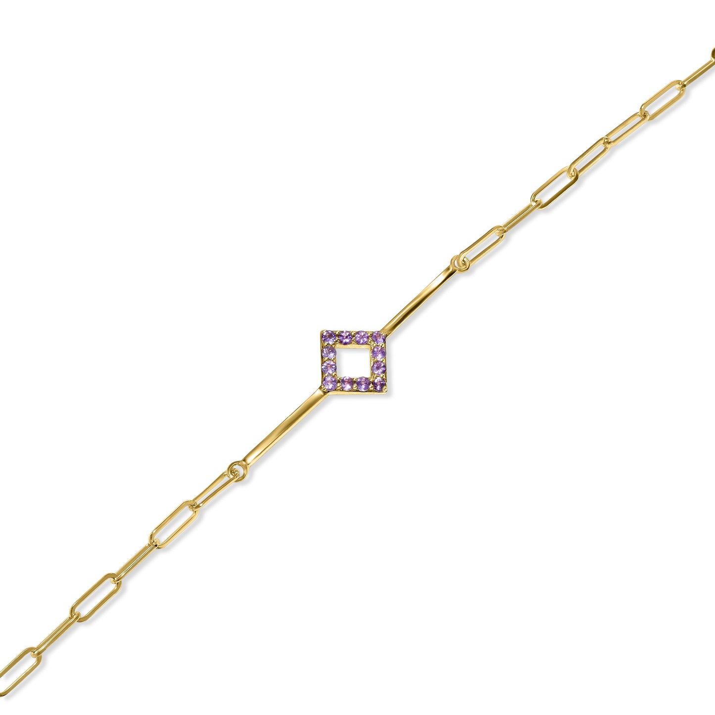 14k Amethyst Bar Paperclip Bracelet